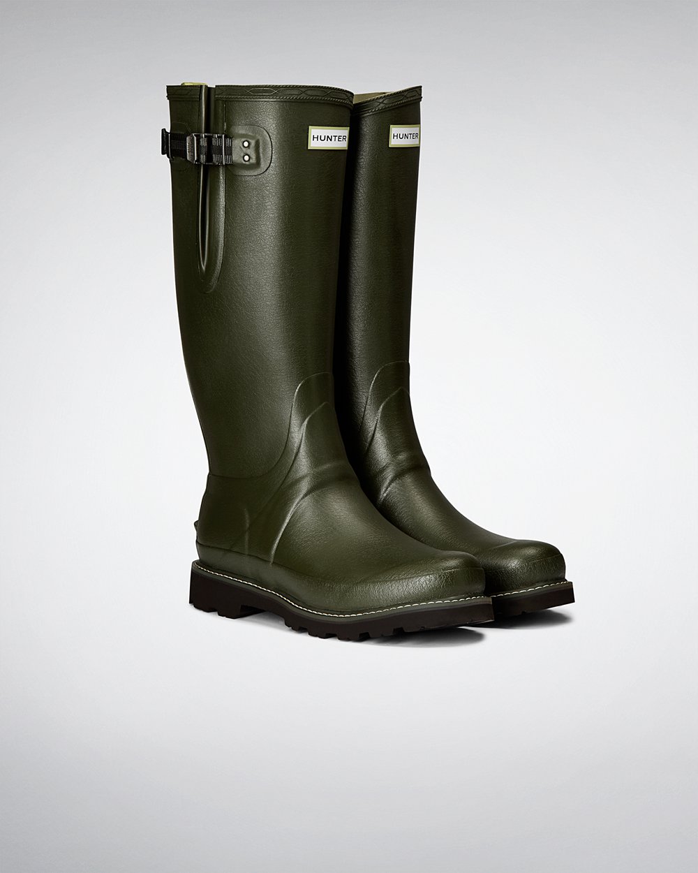 Hunter Hombre Balmoral Side Adjustable - Botas de Lluvia Verde Oscuro Oliva - 047-XNKYSO